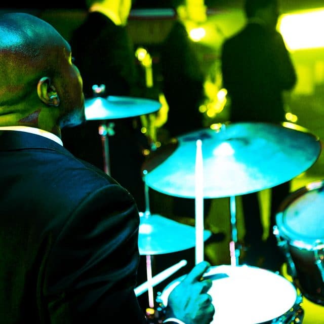 Drummer of the band Hudson performs with soul