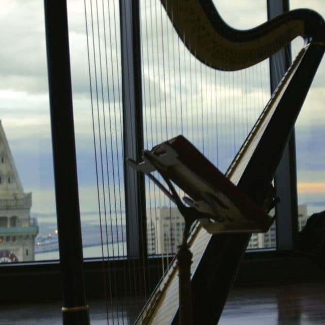 Closeup of harp in Boston